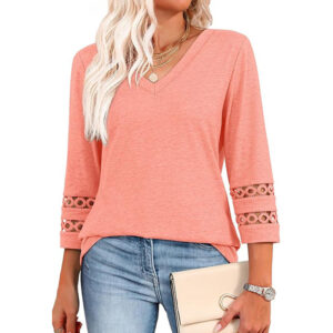 Solid Color Loose V-neck 34 Sleeves Women